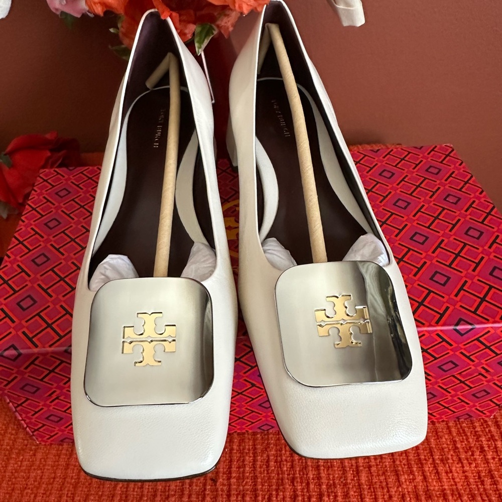 Tory Burch White Flats with Silver Accent